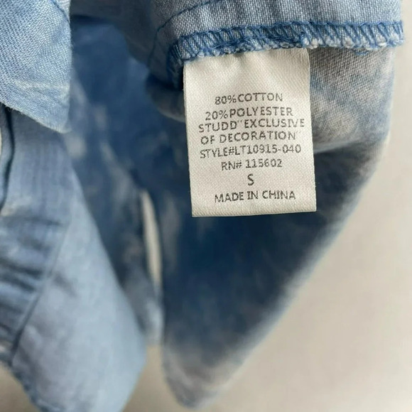 ASTR Tank Womens S Blue Bleach Detail Spikes Studs Split Back Hi-Low Soft Denim - Picture 10 of 11